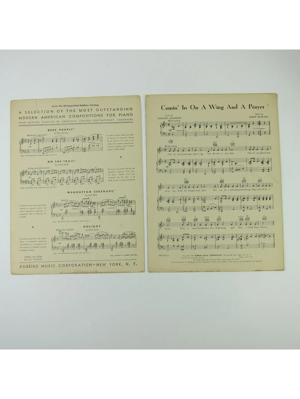 Sheet Music Comin in on a Wing and a Prayer Lanny Ross Jimmy McHugh Vintage 1943